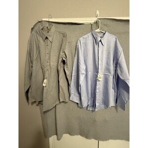 Bachrach Dress Shirt Mens 18.5 36/37 Long Sleeve Blue Grey Cotton Linen 2 Piece